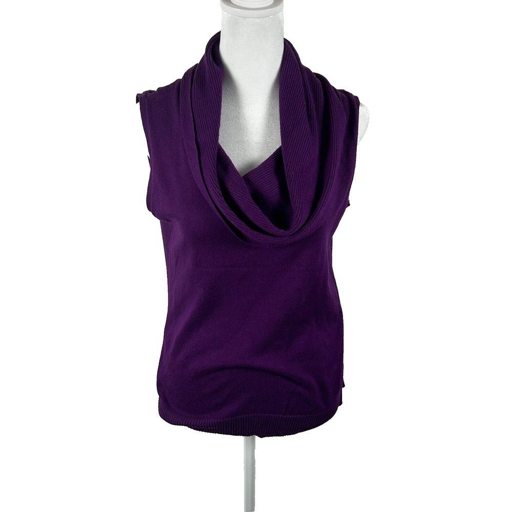 Roz Ali Sweater Vest Sleeveless Top Blouse Purple Cowl Medium Business Casual